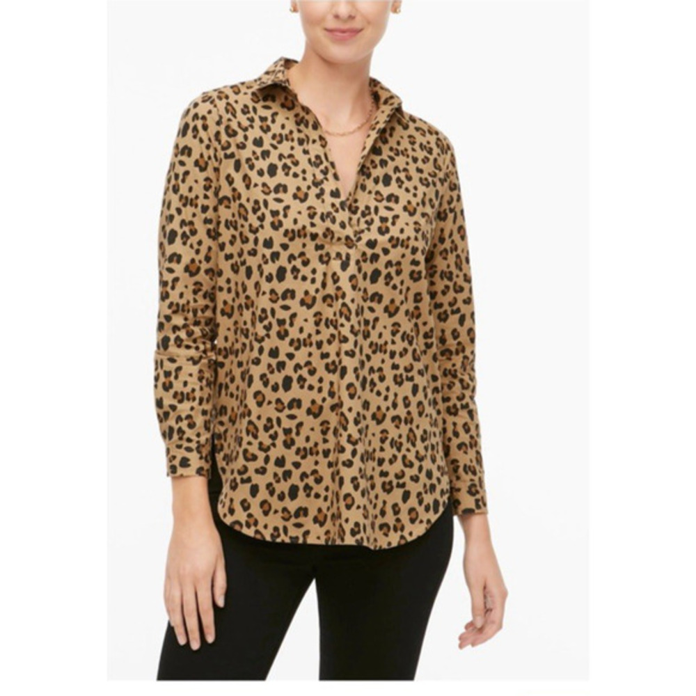 J.Crew Leopard High-Low Popover Tunic Top Women's XS Classic Preppy Cotton AT390
